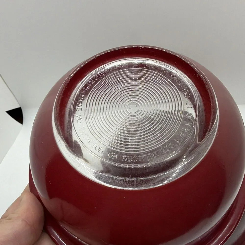Pyrex 322 Red Solid Glass Clear Bottom  Stacking Mixing Bowls 1.5 and 1 L